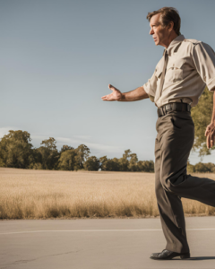 A man completes a One Leg Stand field sobriety test on the side of the road.