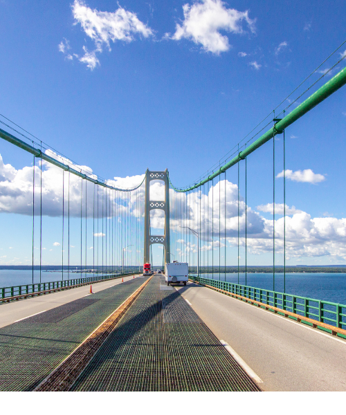 Michigan driver's crossing the Mackinaw bridge to the Upper Peninsula. 