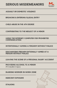 A list of offenses labeled as 'serious misdemeanors' in the state of Michigan. 