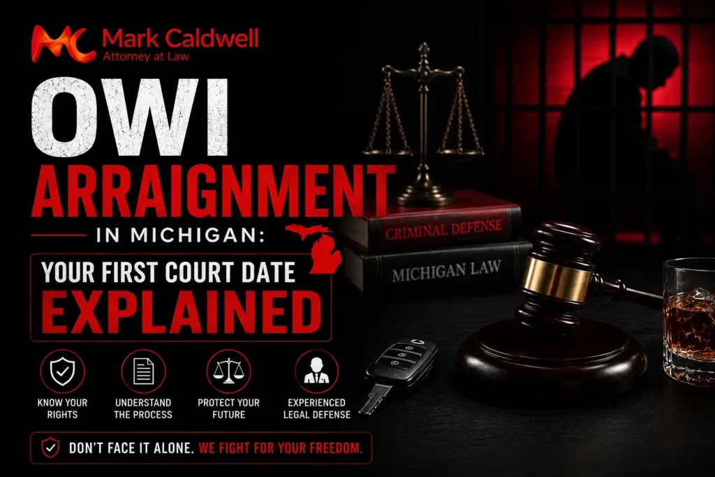 Attorney explaining the OWI arraignment process in Michigan during a defendant's first court appearance.