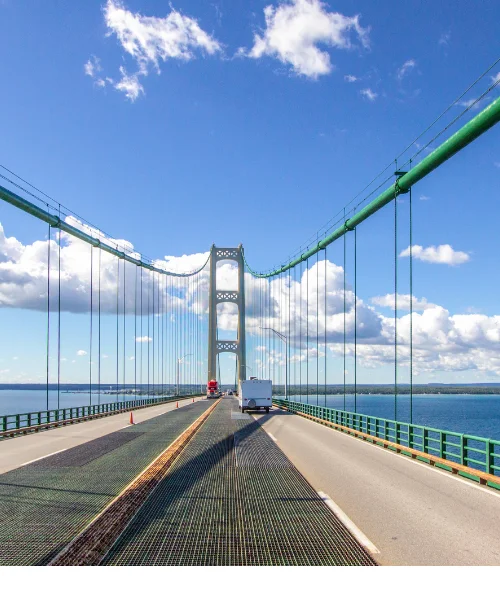 Michigan driver's crossing the Mackinaw bridge to the Upper Peninsula. 