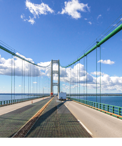 Michigan driver's crossing the Mackinaw bridge to the Upper Peninsula. 