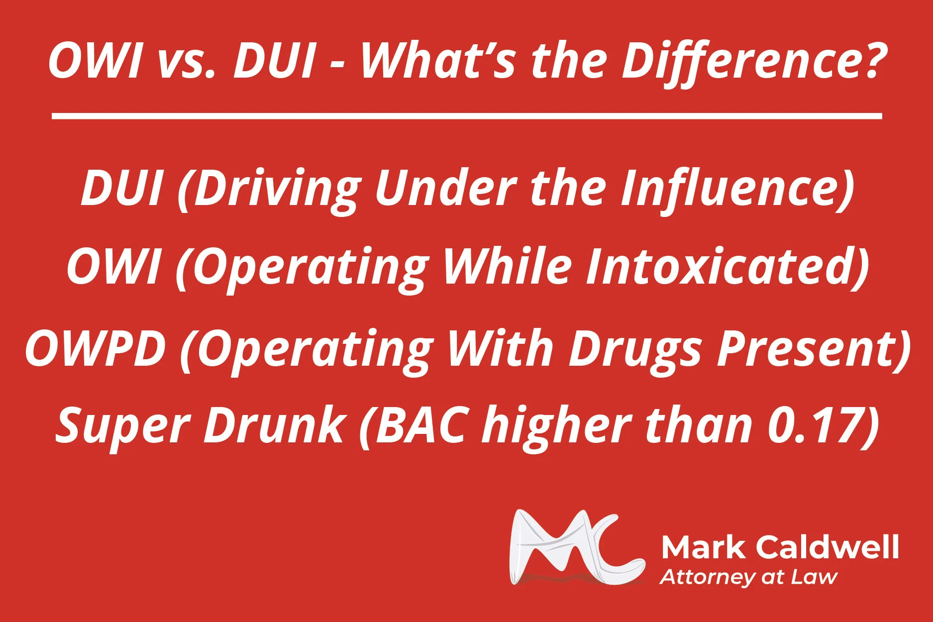 OWI vs. DUI - Mark Caldwell DUI Lawyer Explains